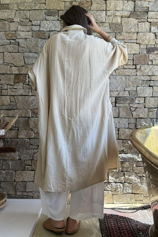 Dusk Bubble Cotton Duster Jacket Stone