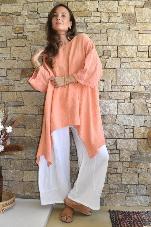 Dusk Bubble Cotton Parachute Top Apricot Sun