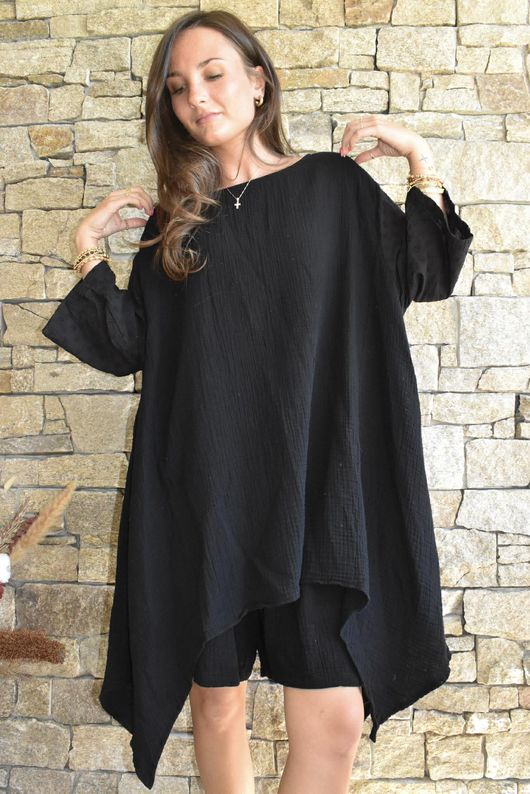 Dusk Bubble Cotton Parachute Top Black