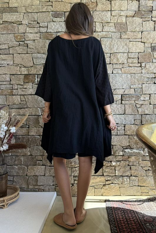 Dusk Bubble Cotton Parachute Top Black