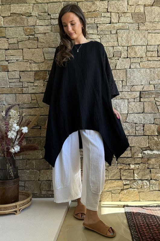 Dusk Bubble Cotton Parachute Top Black
