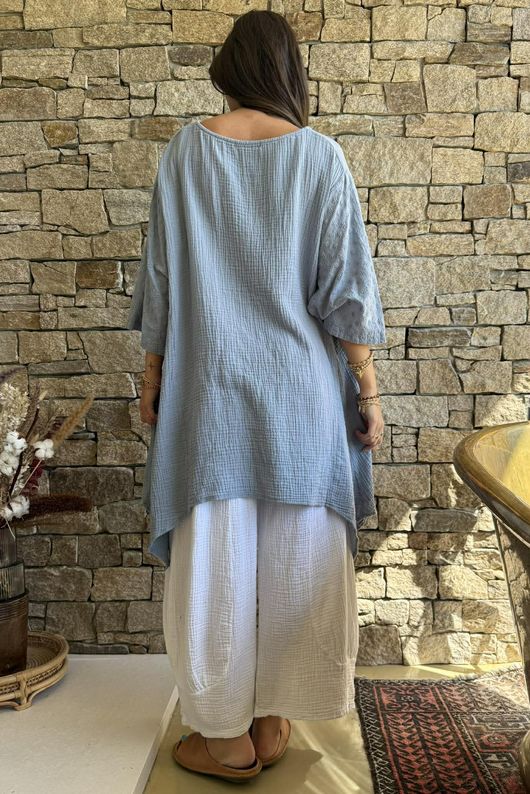 Dusk Bubble Cotton Parachute Top Bridgerton Blue