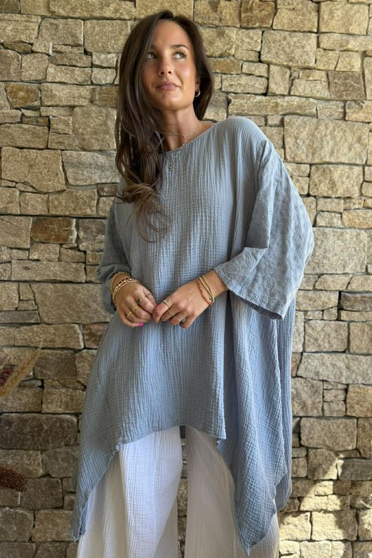 Dusk Bubble Cotton Parachute Top Bridgerton Blue