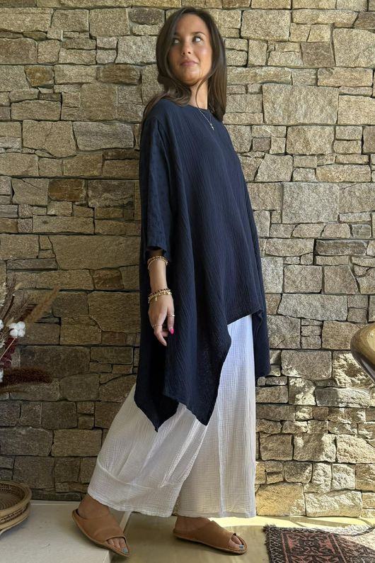 Dusk Bubble Cotton Parachute Top Navy
