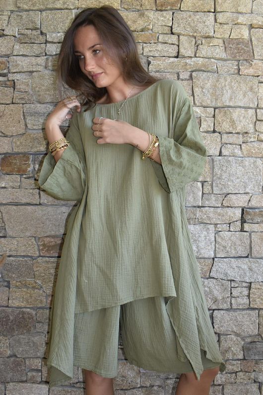 Dusk Bubble Cotton Parachute Top Olive