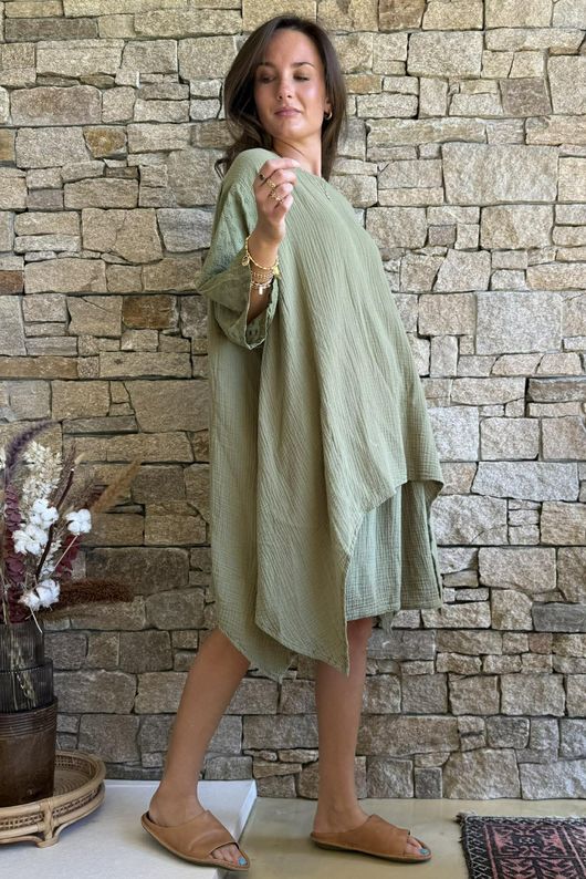 Dusk Bubble Cotton Parachute Top Olive