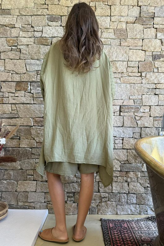 Dusk Bubble Cotton Parachute Top Olive