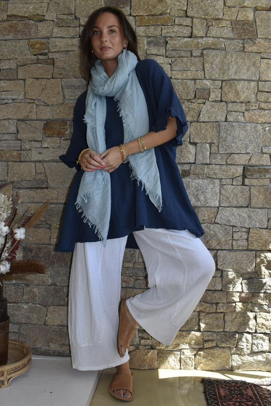 Dusk Bubble Cotton Smock Top Airforce