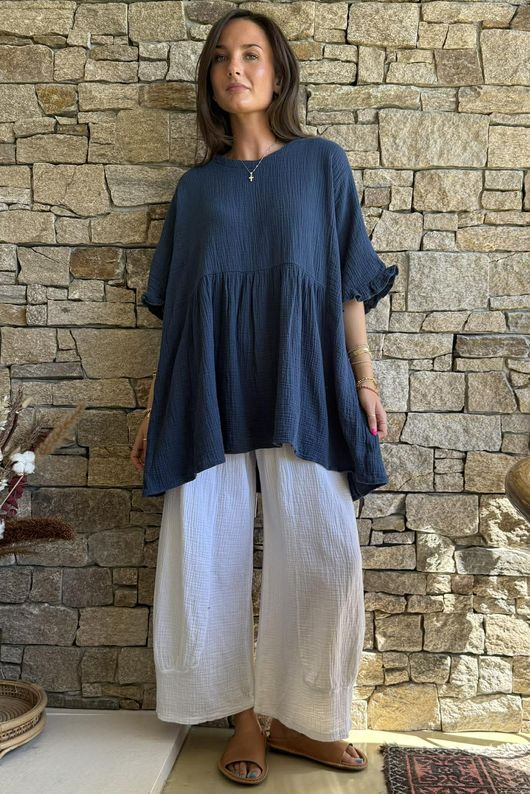 Dusk Bubble Cotton Smock Top Airforce