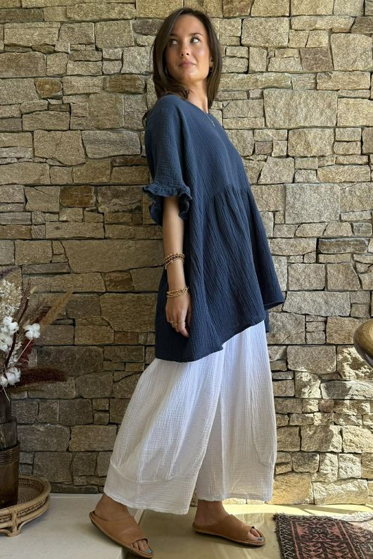 Dusk Bubble Cotton Smock Top Airforce