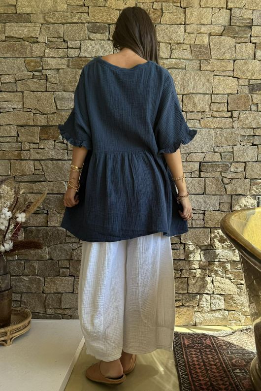 Dusk Bubble Cotton Smock Top Airforce