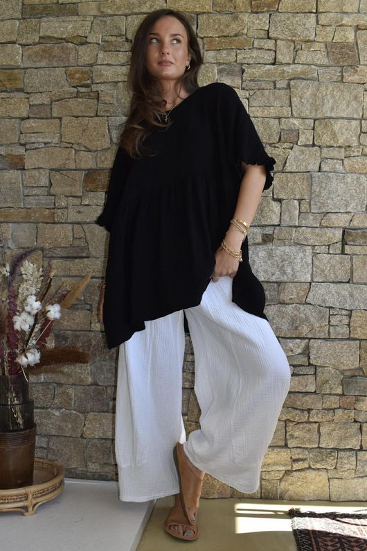 Dusk Bubble Cotton Smock Top Black