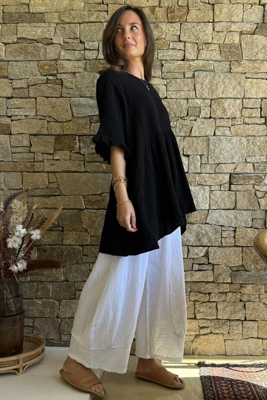 Dusk Bubble Cotton Smock Top Black
