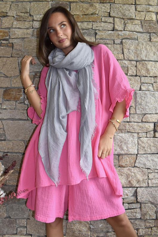 Dusk Bubble Cotton Smock Top Hot Pink