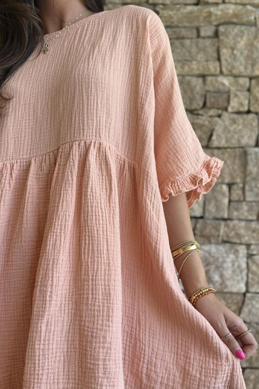 Dusk Bubble Cotton Smock Top Peachy Nude