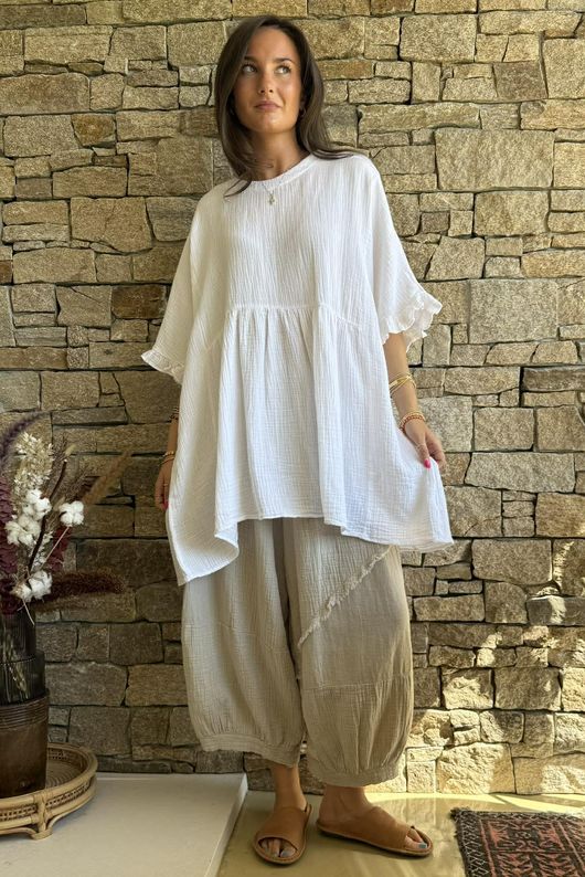 Dusk Bubble Cotton Smock Top White