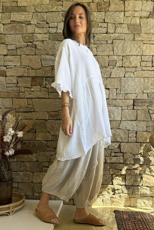 Dusk Bubble Cotton Smock Top White
