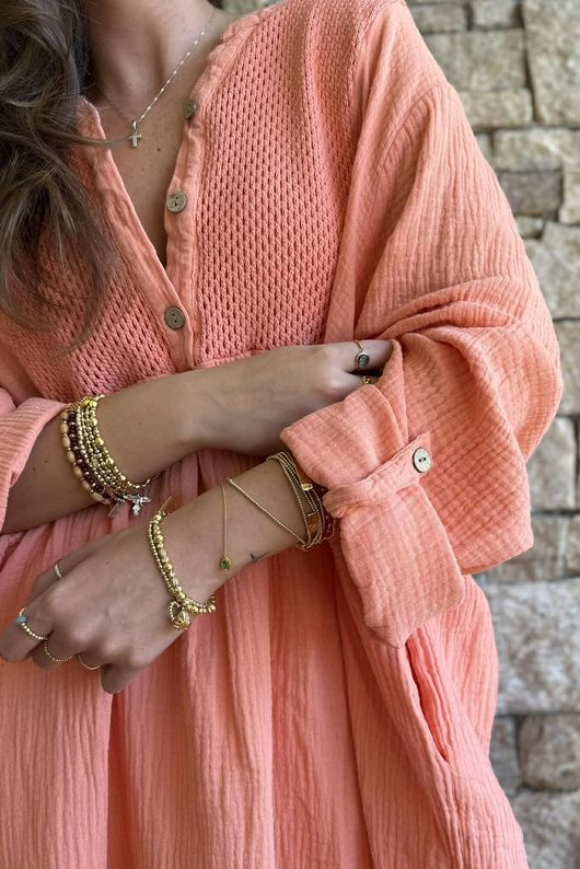 Dusk Bubble Cotton Teabag Smock Dress Apricot Sun