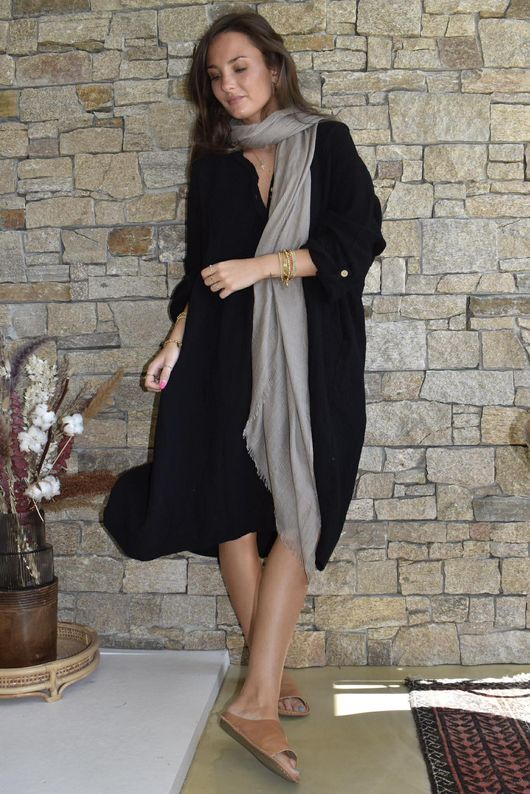 Dusk Bubble Cotton Teabag Smock Dress Black