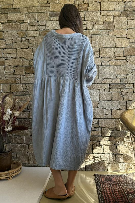 Dusk Bubble Cotton Teabag Smock Dress Bridgerton Blue