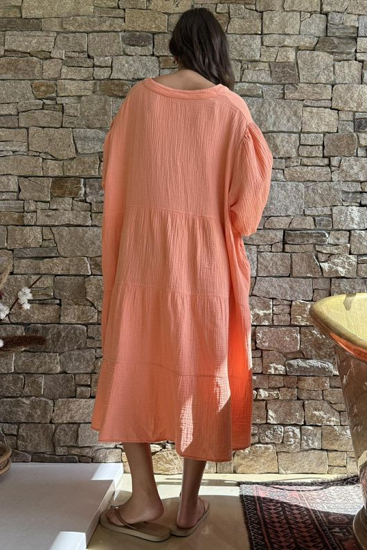 Dusk Bubble Cotton Tiered Dress Apricot Sun