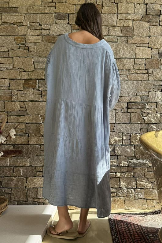 Dusk Bubble Cotton Tiered Dress Bridgerton Blue
