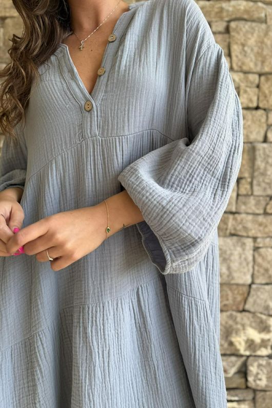 Dusk Bubble Cotton Tiered Dress Bridgerton Blue