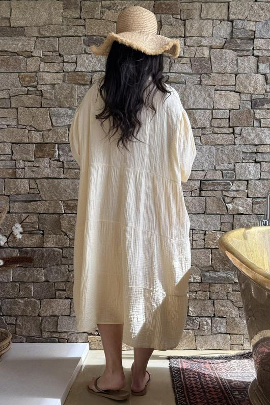 Dusk Bubble Cotton Tiered Dress Buttercream