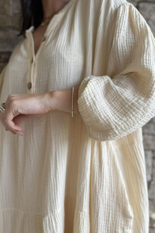 Dusk Bubble Cotton Tiered Dress Buttercream