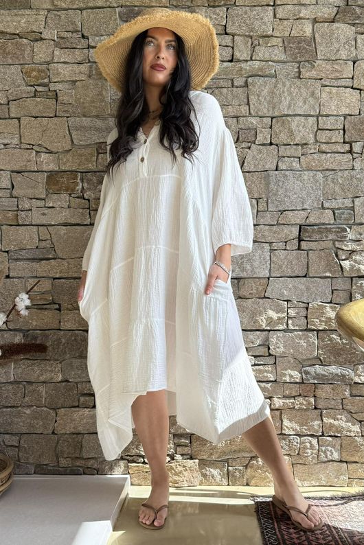 Dusk Bubble Cotton Tiered Dress Warm White