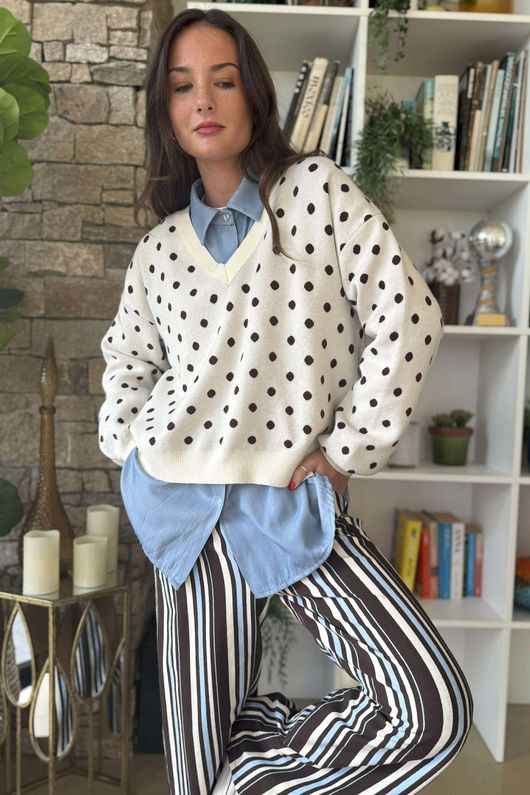 Edie Polka Dot Knit Ecru 