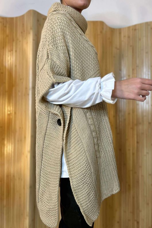 Edie V Cable Cowl Knit Oat /30=