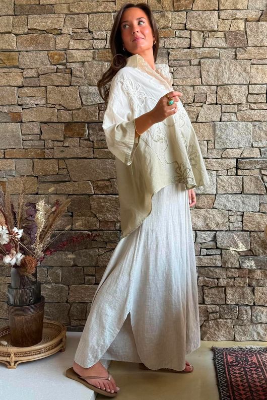 Effie Ombre Embroidered Trapeze Shirt Cream