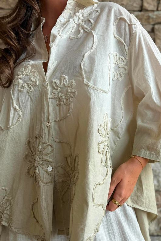 Effie Ombre Embroidered Trapeze Shirt Cream