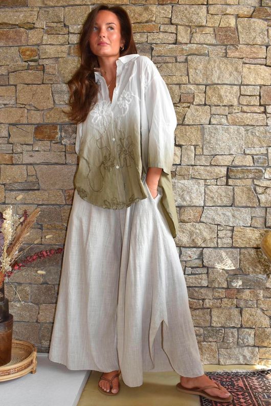 Effie Ombre Applique Trapeze Shirt White