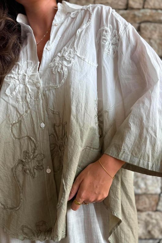 Effie Ombre Embroidered Trapeze Shirt White