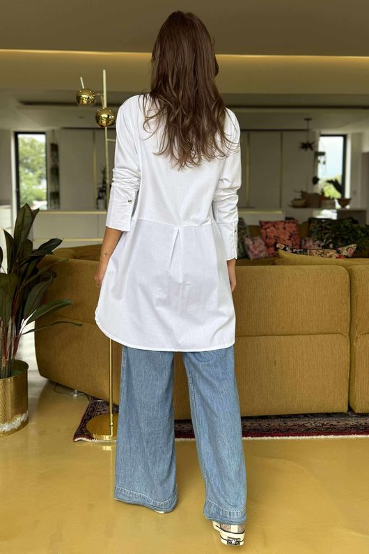 Essential Body Stretch Cotton Button Faux Shirt White `