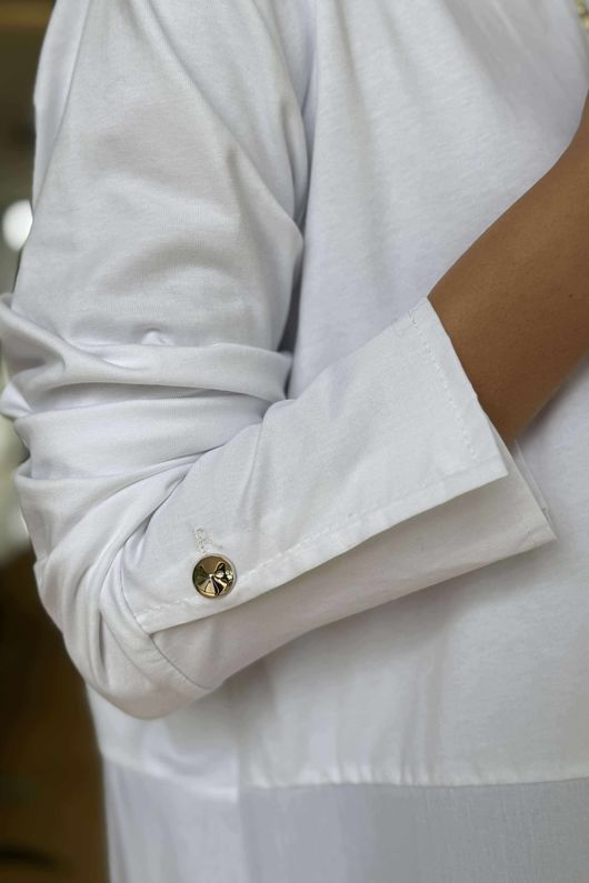 Essential Body Stretch Cotton Button Faux Shirt White `