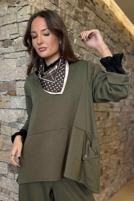 Essential Body Stretch Cotton Ruffle Neck Layering Top Black - 