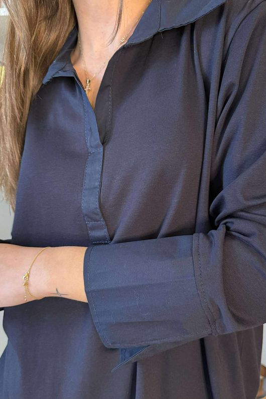 Essential Body Stretch Cotton Collar & Cuff Shirt Navy