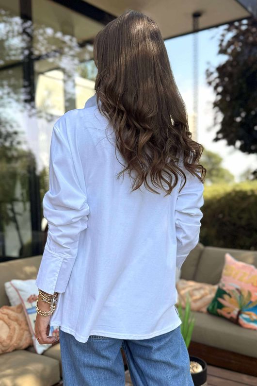 Essential Body Stretch Cotton Collar & Cuff Shirt White `
