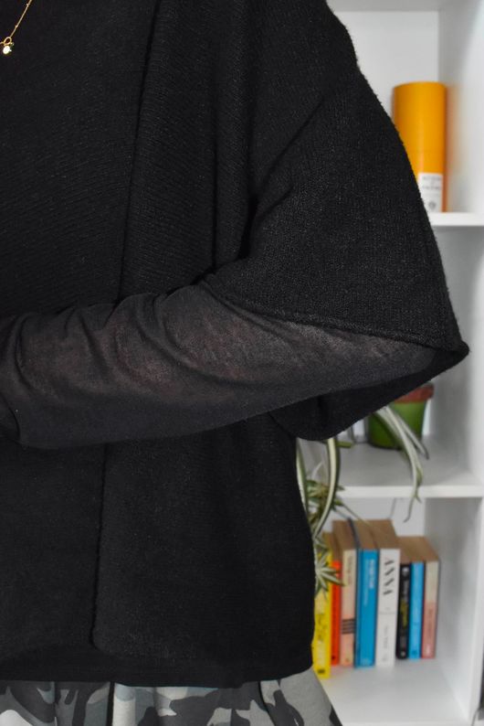 Essential Cashmere Blend Sheer Layering Top Black 