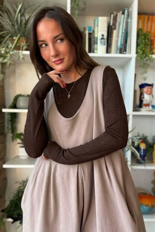 Essential Cashmere Blend Sheer Layering Top Coffee Bean 