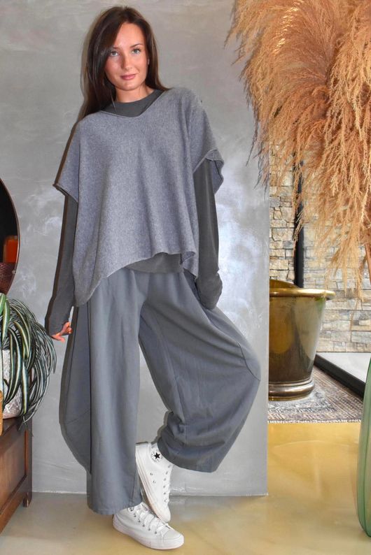 Essential Cashmere Blend Sheer Layering Top Graphite 