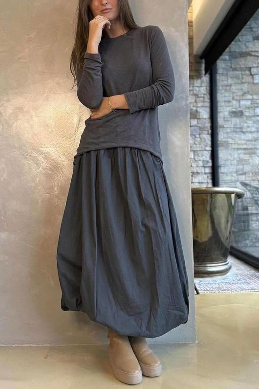 Essential Cashmere Blend Sheer Layering Top Graphite 