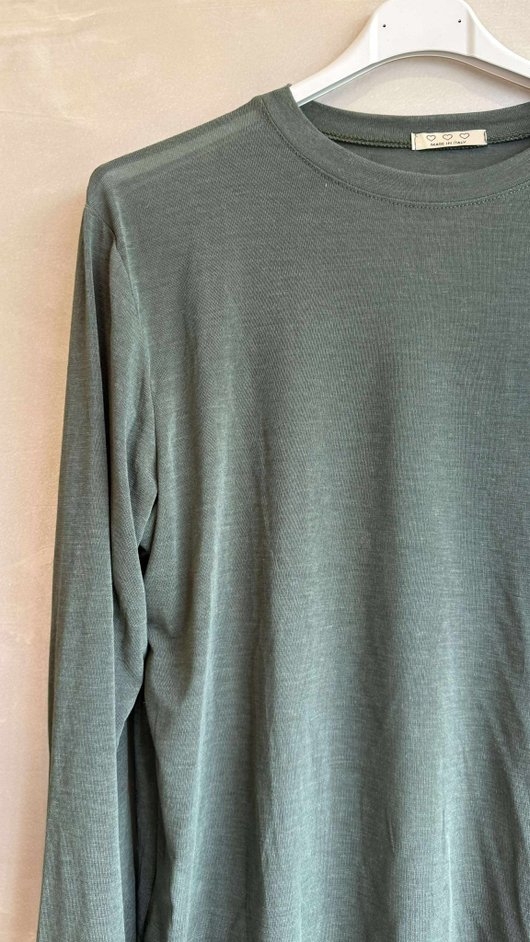 Essential Cashmere Blend Sheer Layering Top Khaki /14=