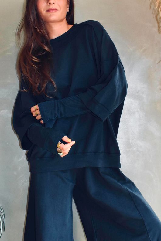 Essential Cashmere Blend Sheer Layering Top Navy 