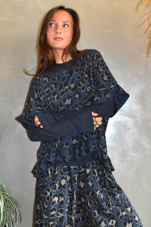Essential Cashmere Blend Sheer Layering Top Navy 
