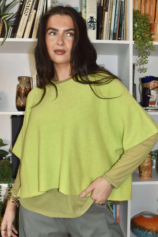 Essential Cashmere Blend Sheer Layering Top Olive Zing 