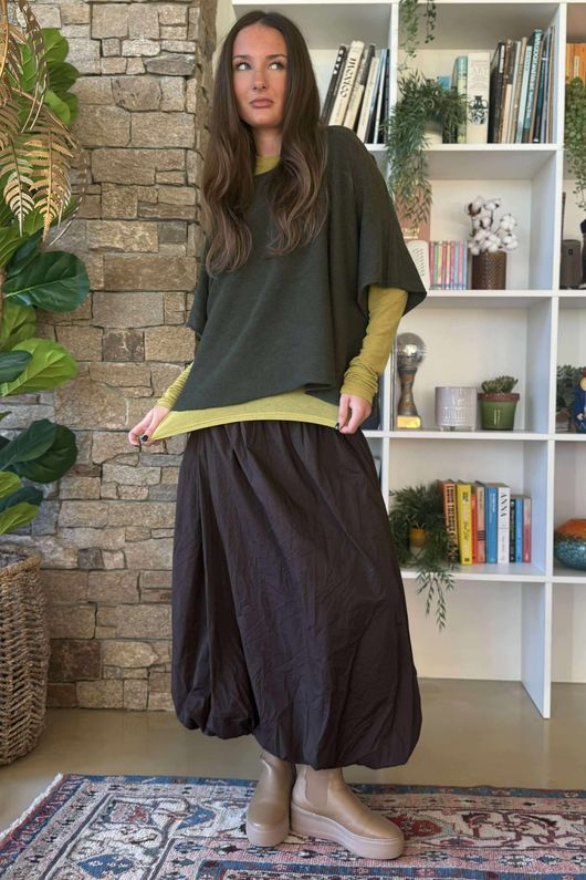 Essential Cashmere Blend Sheer Layering Top Olive Zing